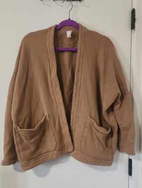Zero + Maria Cornejo Camel Brown Open-Front Cozy Cardigan